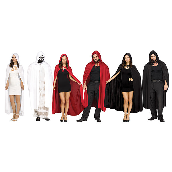 White, Red or Black Hooded Cape Unisex