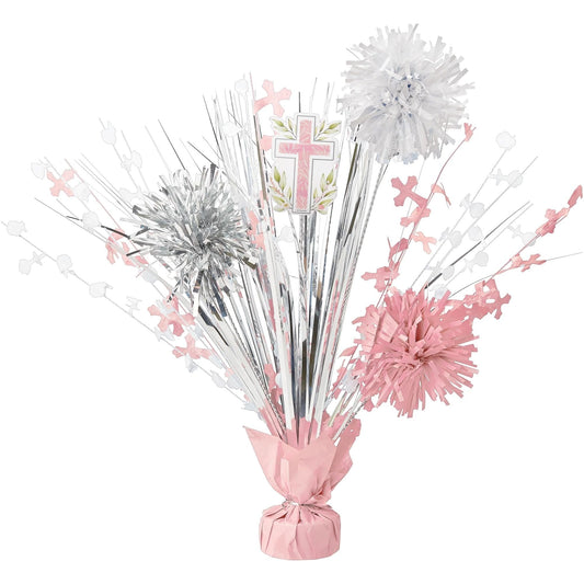 Communion Tinsel 18in Centerpiece - Pink