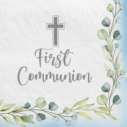 My First Communion Lunch Napkins - Blue 40 Ct
