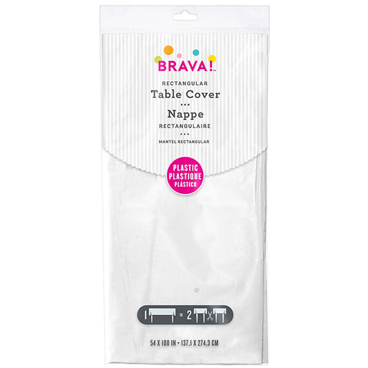 Frosty White 54 x 108in Plastic Table Cover