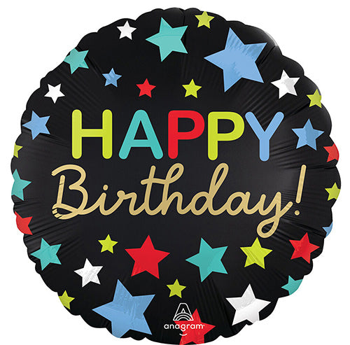 Satin Happy Birthday Stars18in Metallic Balloon