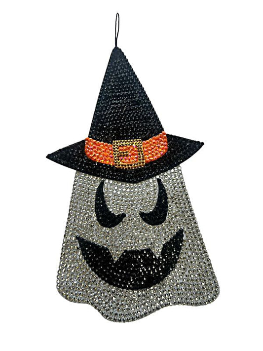 Rhinestone Ghost w/Witch Hat Decor 17in