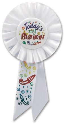 Today's My Birthday White Rosette Ribbon