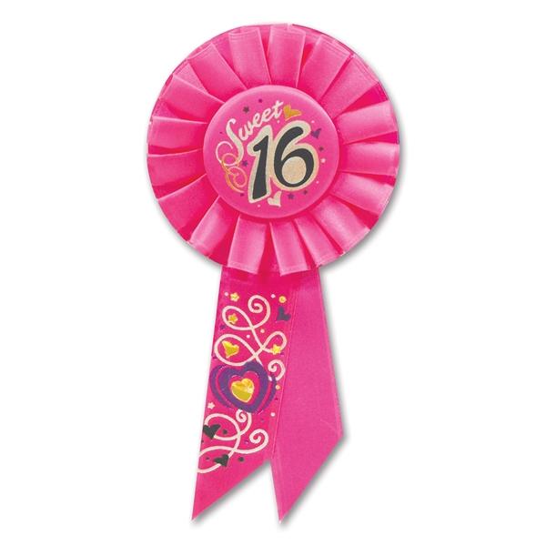 Sweet Sixteen Pink Rosette Ribbon