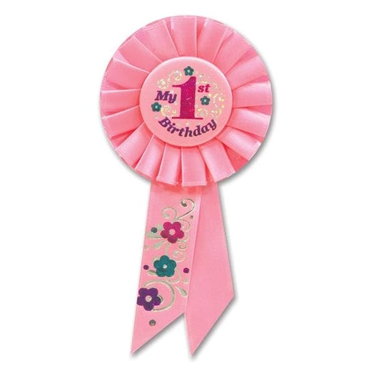 My 1st Birthday Pink Rosette Ribbon