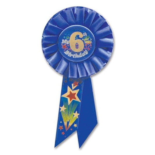 My 6th Birthday Blue Rosette Ribbon