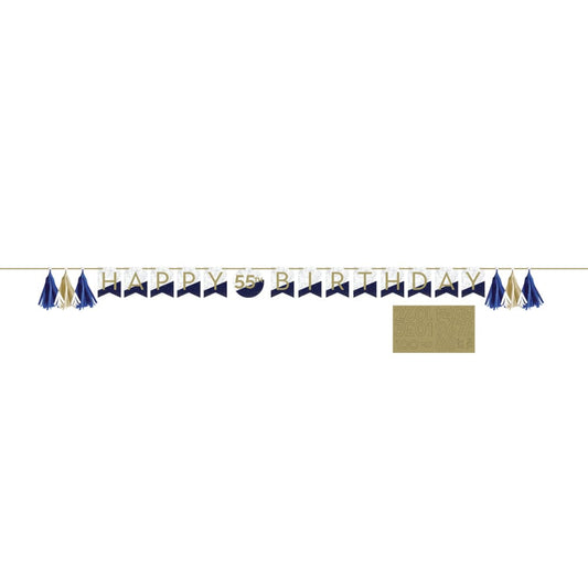 Navy & Gold Milestone Banner with Tassels and Stickers
