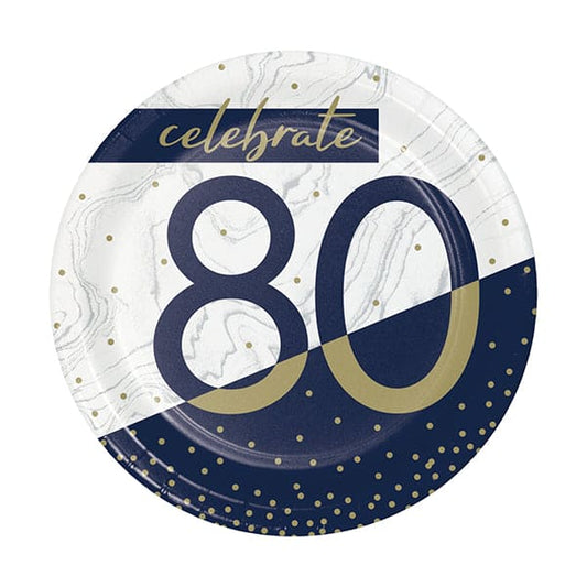 Navy & Gold Milestone 80th 7in Round Luncheon Paper Plates 8ct