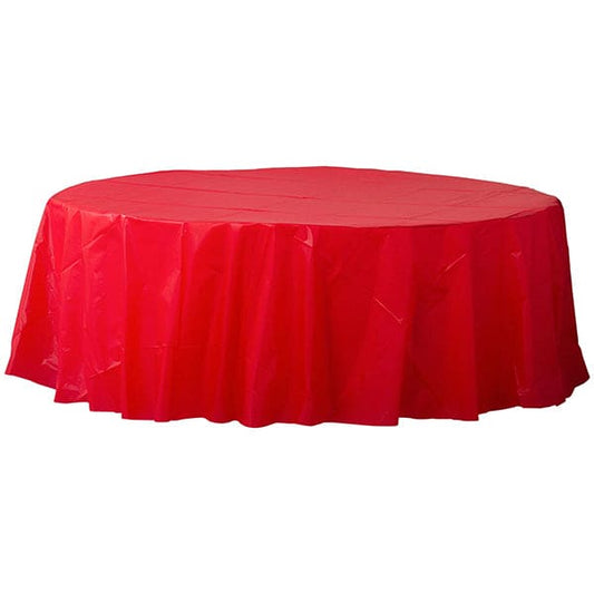 Apple Red 84in Round Plastic Table Cover