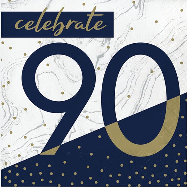 Navy & Gold Milestone 90th Luncheon Napkins 16ct