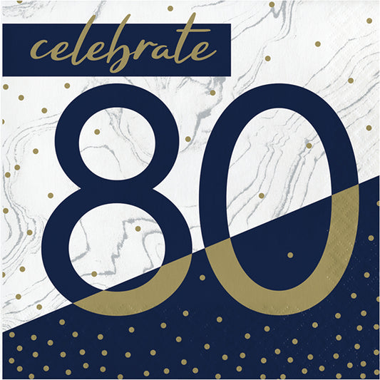 Navy & Gold Milestone 80th Luncheon Napkins 16ct