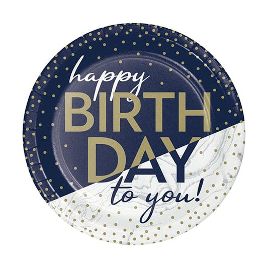 Navy & Gold Milestone 7in Round Luncheon Paper Plates 8ct