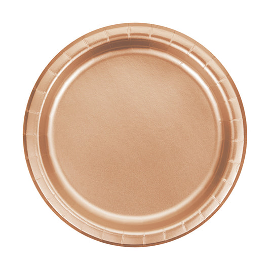 Rose Gold Foil 7in Round Luncheon Plates 8 Ct