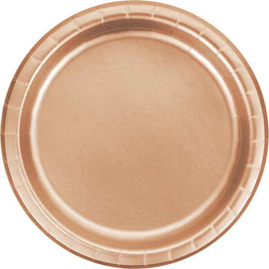 Rose Gold Foil 9in Round Dinner Paper Plates 8ct