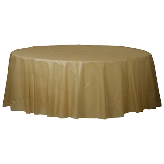 Gold 84in Round Plastic Table Cover