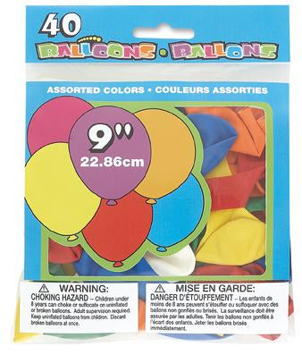 Assorted Color 9in Round Latex Balloons 40ct