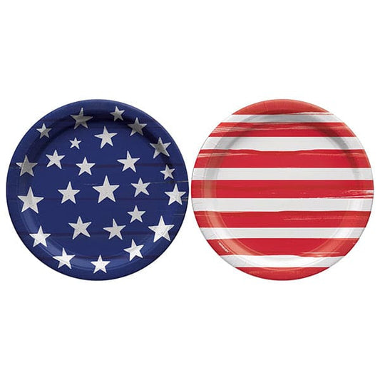 Painted Patriotic 7in Round Luncheon Paper Plates 50Ct