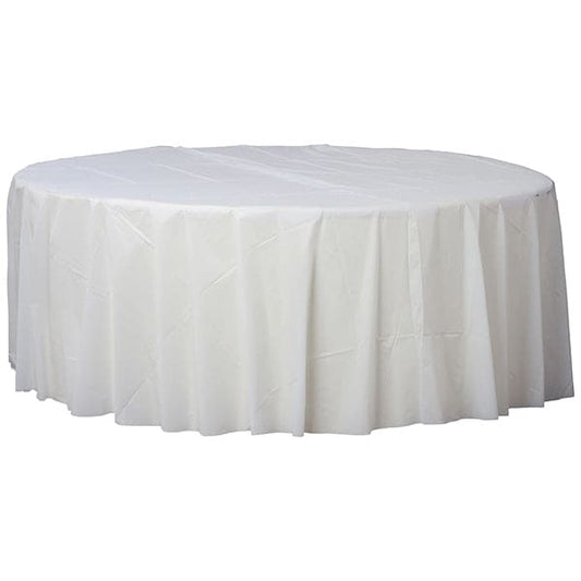 Frosty White 84in Round Plastic Table Cover