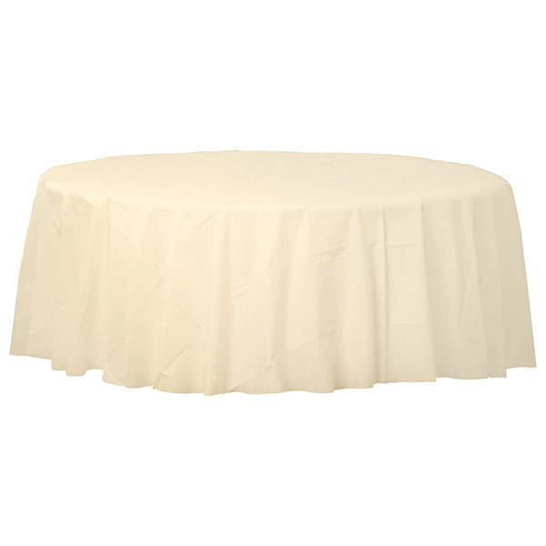 Vanilla Creme 84in Round Plastic Table Cover