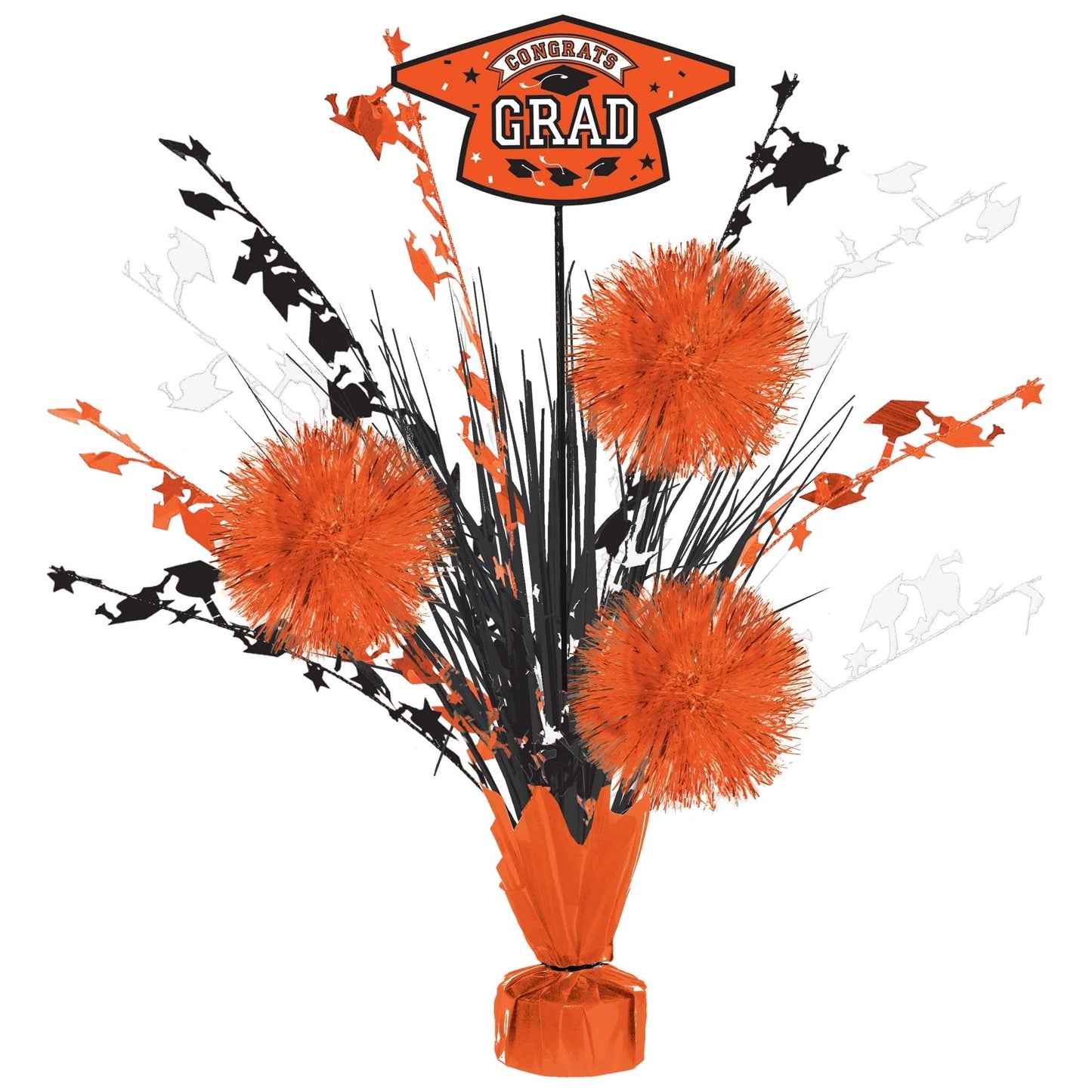 Grad Tinsel Burst Centerpiece - Orange 18in