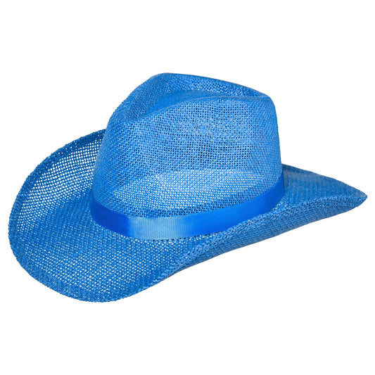 Straw Cowboy Hat - Blue