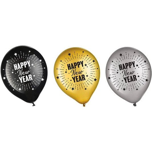 Happy New Year 12in Printed Latex Balloons 15ct