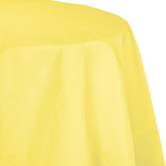Light Yellow 82in Round Paper Tablecover Poly Back