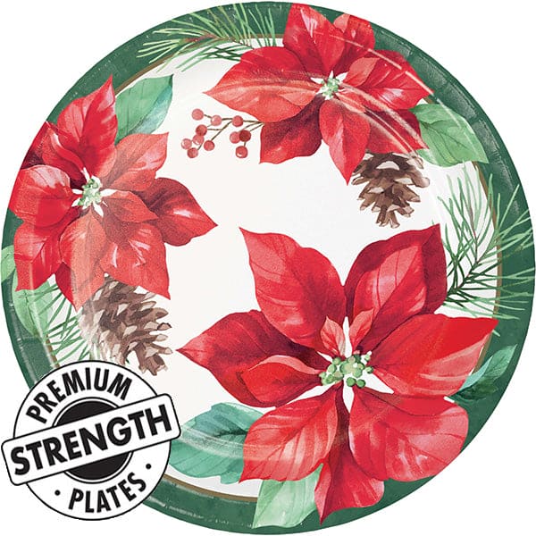 Poinsettia Perfection 9in Round Dinner Paper Plates 8ct