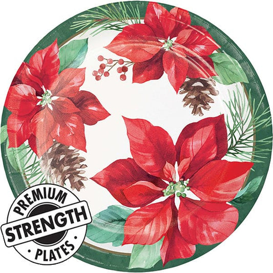 Poinsettia Perfection 9in Round Dinner Paper Plates 8ct