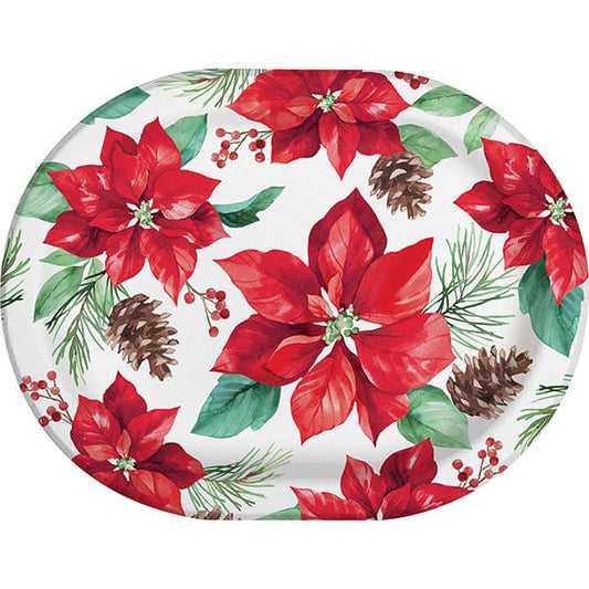 Poinsettia Perfection 9in x 12in Oval Paper Platters 8ct