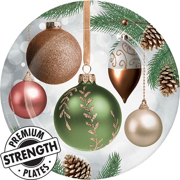 Dazzling Ornaments 9in Round Dinner Paper Plates 8ct