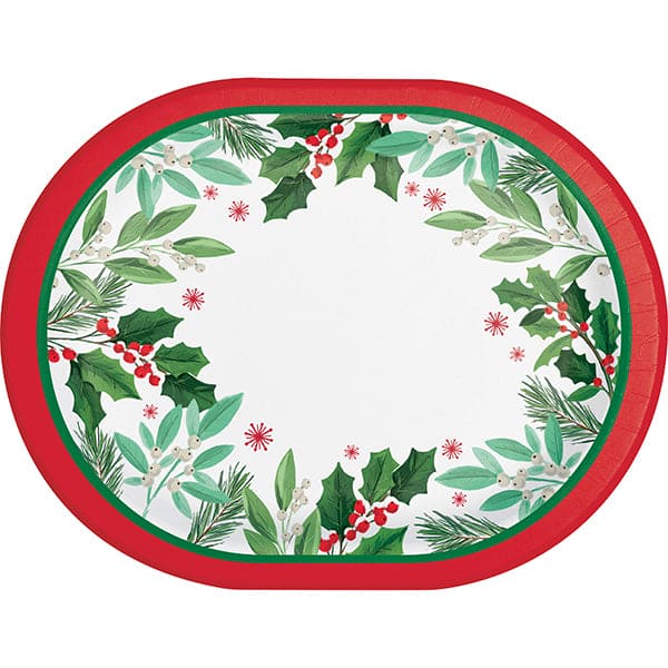 Holly Jolly 9 x 12in Oval paper Platters 8ct