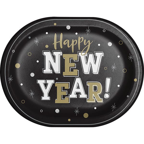 New Year's Shimmer 12in x 9in Oval Paper Platters 8ct