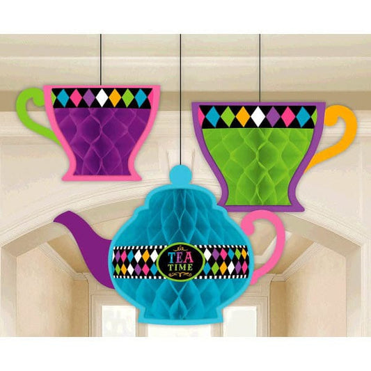 Mad Hatter Tea Time Party Honeycomb Decorations 3ct