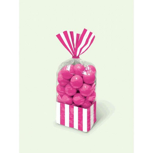 Striped Cello Party Bags - Bright Pink