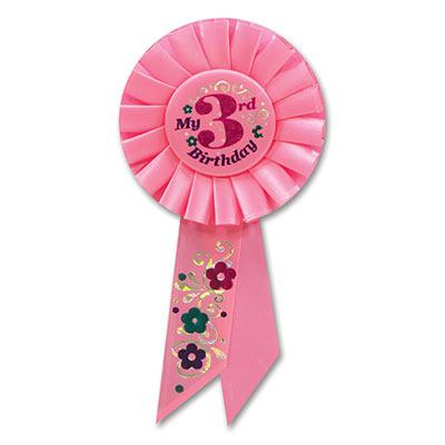 My 3rd Birthday Pink Rosette Ribbon