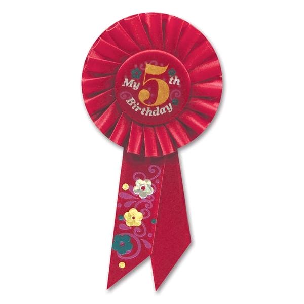 My 5th Birthday Red Rosette Ribbon