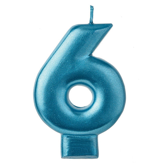 Numeral #6 Metallic Candle - Blue