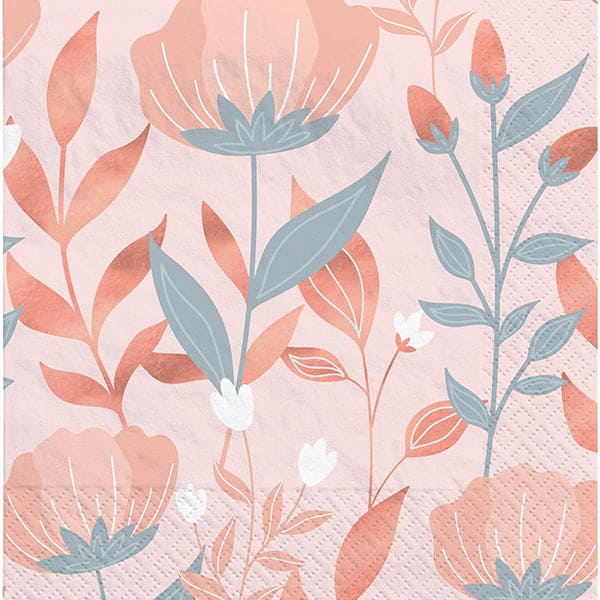 Rose Gold Floral Luncheon Napkins 40 Ct