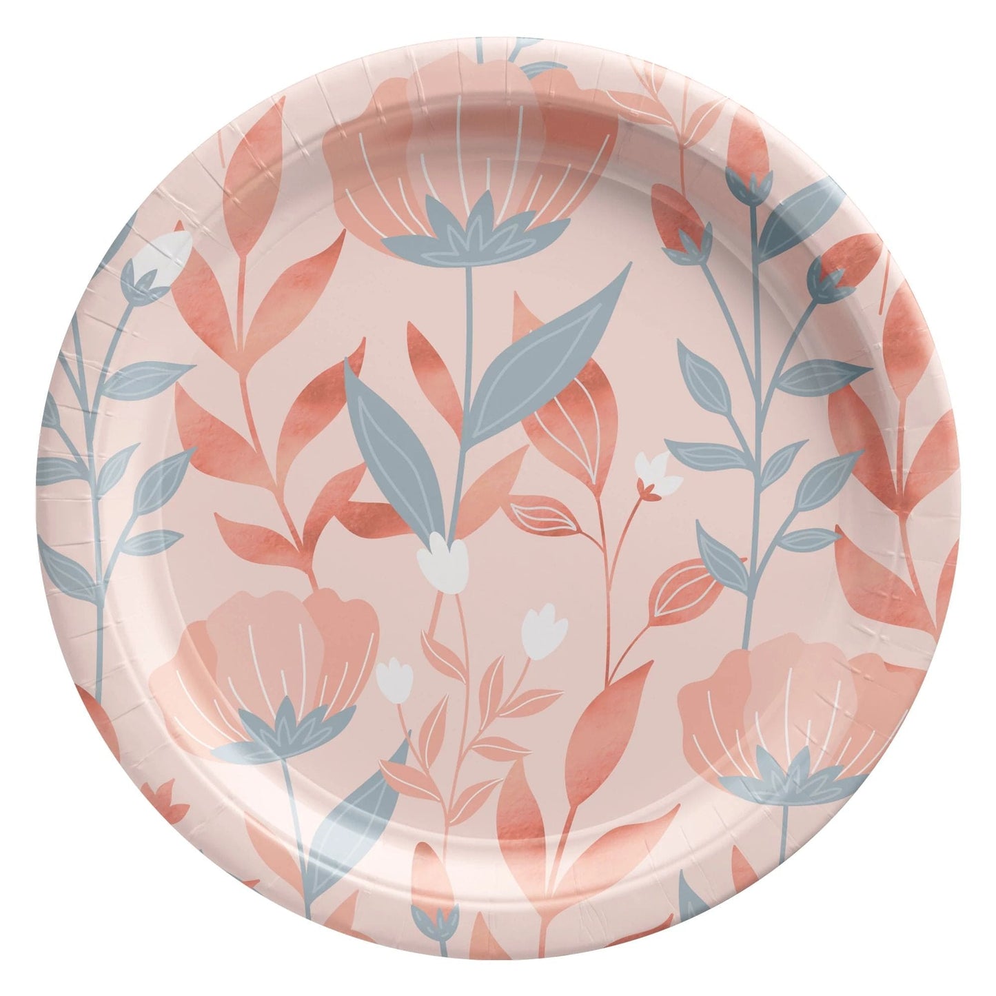 Rose Gold Floral Metallic 6 3/4in Round Lunch Plates 20 Ct