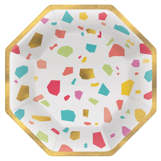 Rainbow Terrazzo Metallic Octagon 7in Lunch Plate 20 Ct