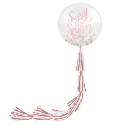 Confetti Balloon Sweet 16 with Tail 24in