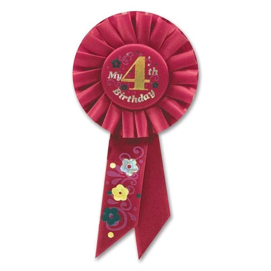 My 4th Birthday Red Rosette Ribbon