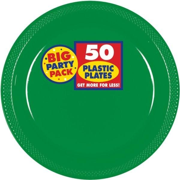Festive Green Big Party Pack 10.25in Round Banquet Plastic Plates