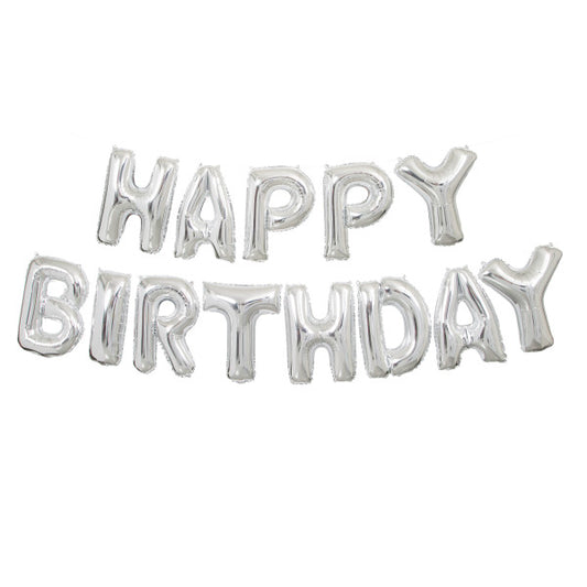 Silver Happy Birthday Foil Letter Balloon Banner Kit (air filled only)