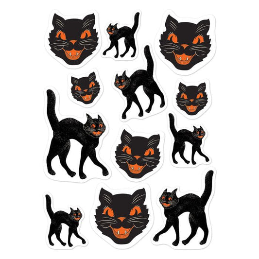 Vintage Halloween Black Cat Stickers