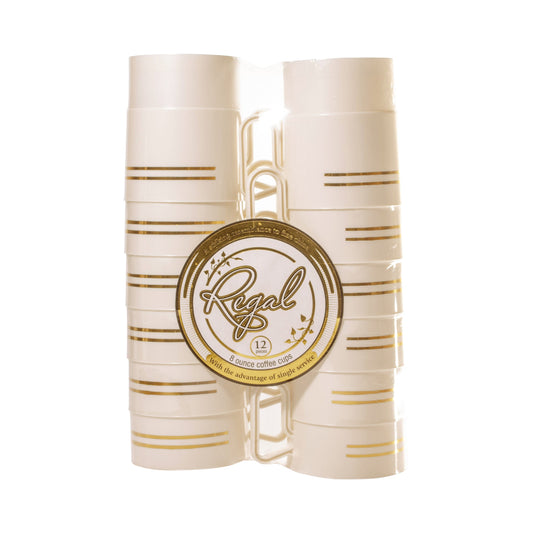 Regal 8oz Ivory Coffee Cups with Gold Trim 12ct