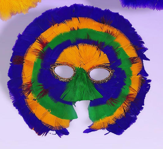 Mardi Gras Colored Feathers Half Mask