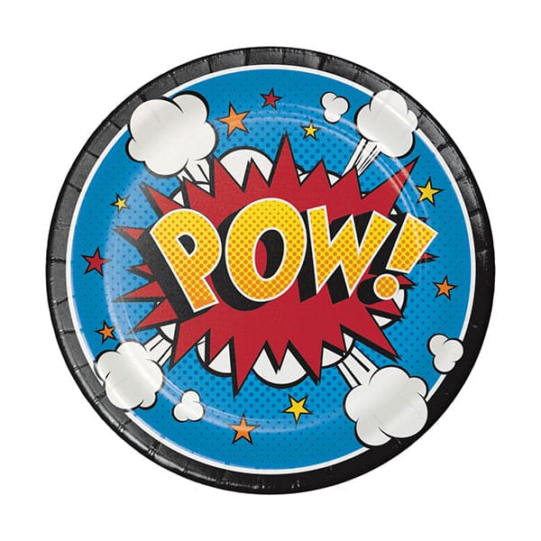 Super Hero Pow Boom 7in Round Luncheon Paper Plates 8ct