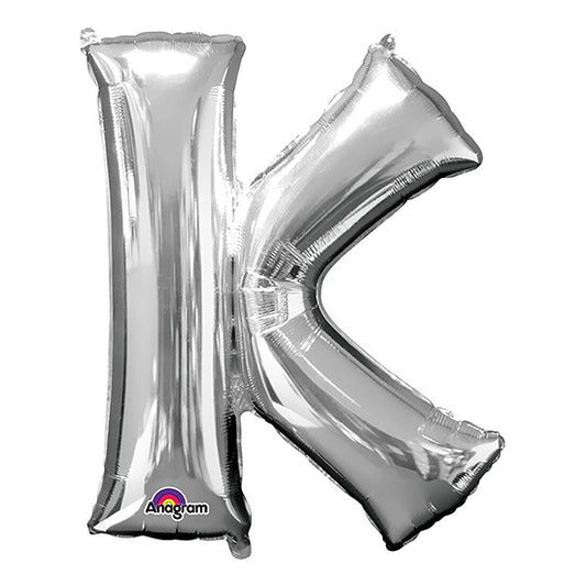 Letter K Silver 33in  Metallic Balloon